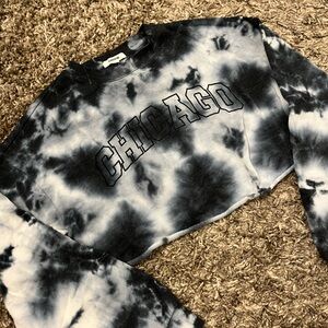 “Chicago” Blue and White Tie-Dye Cropped Crewneck